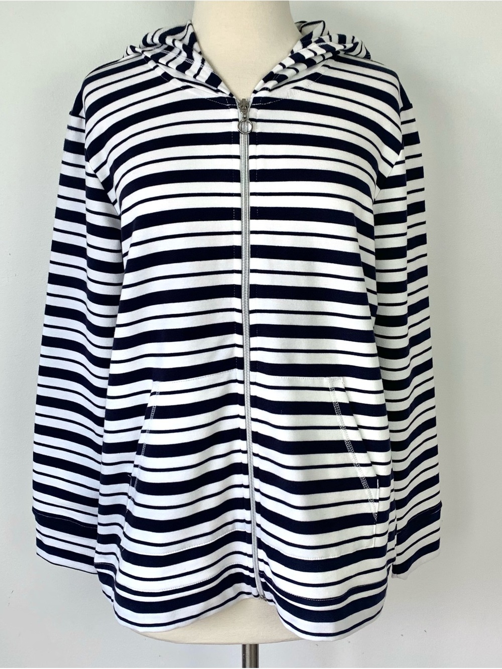 Christopher & Banks Petite Large Striped Full Zip Hoodie NWT P/L